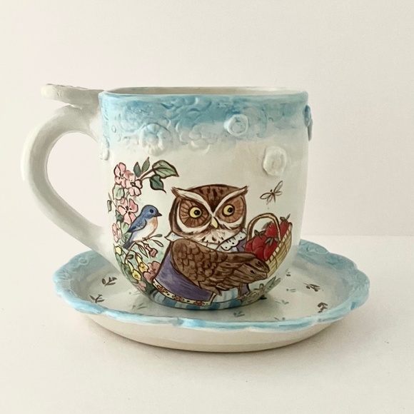Folklorica Hand Painted Owl Tea Time Cup with Saucer by Artist Jean Cotton - Picture 9 of 15